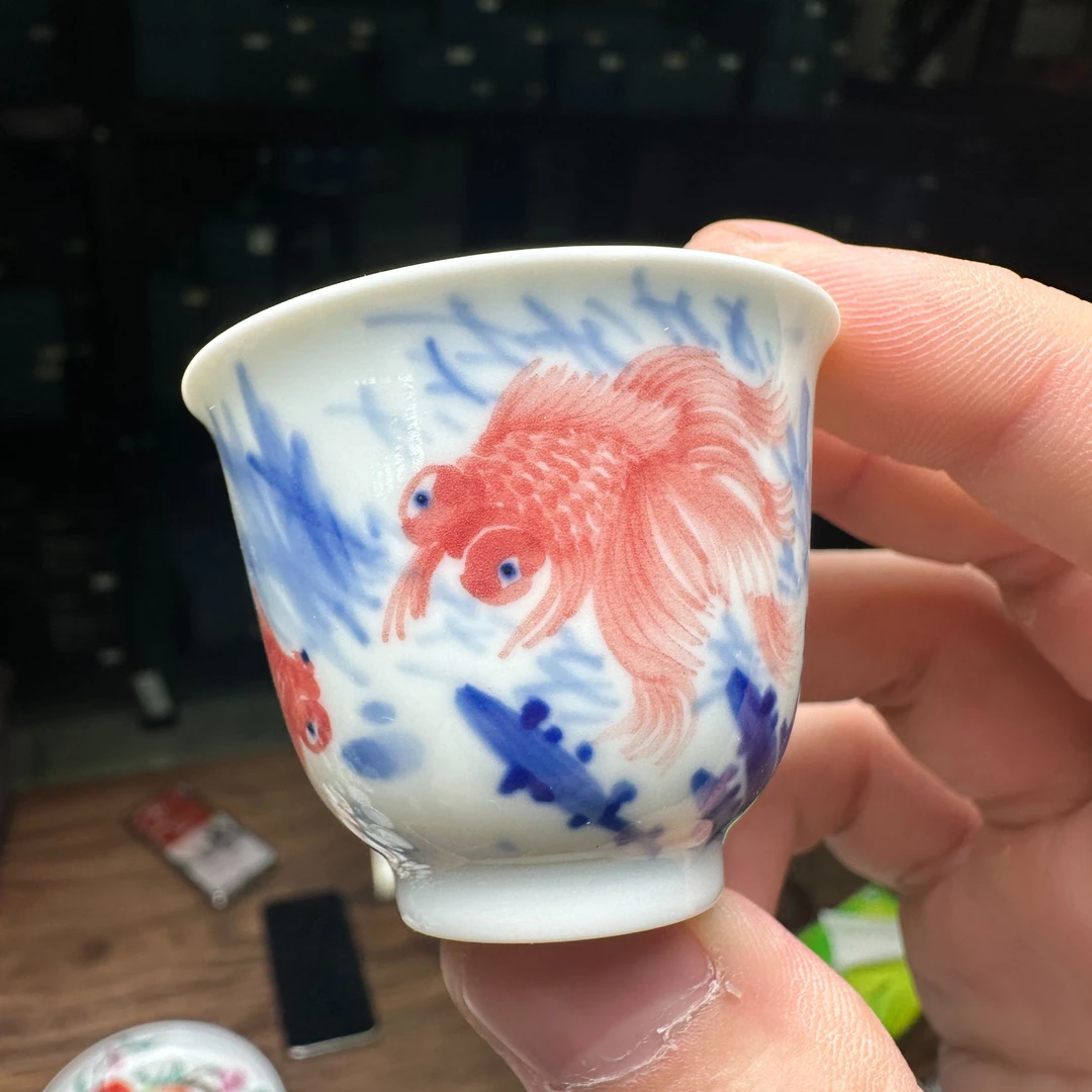 一儒堂 青花金鱼小铃铛杯