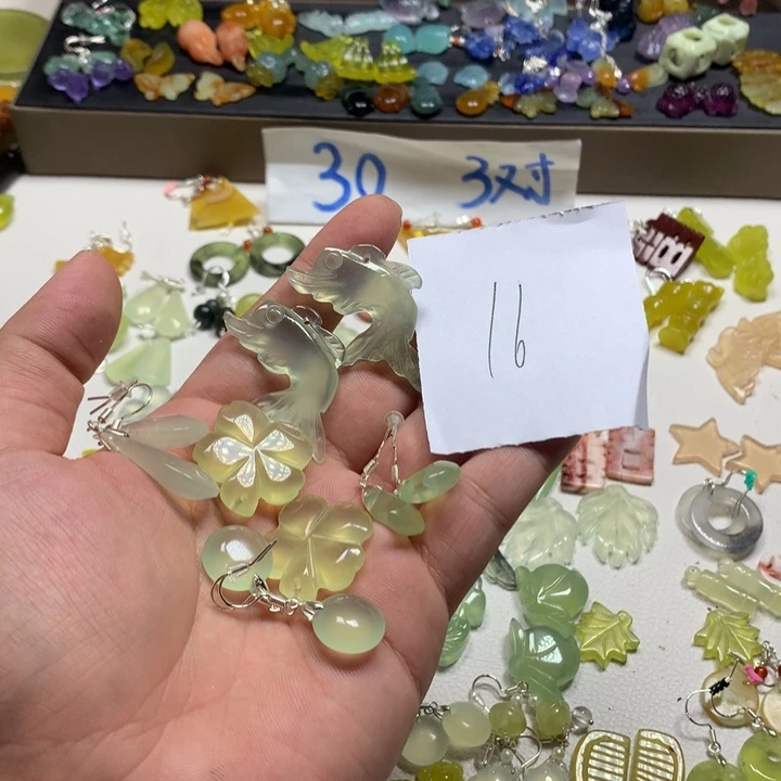 蛇纹石玉合金耳钉小*小
