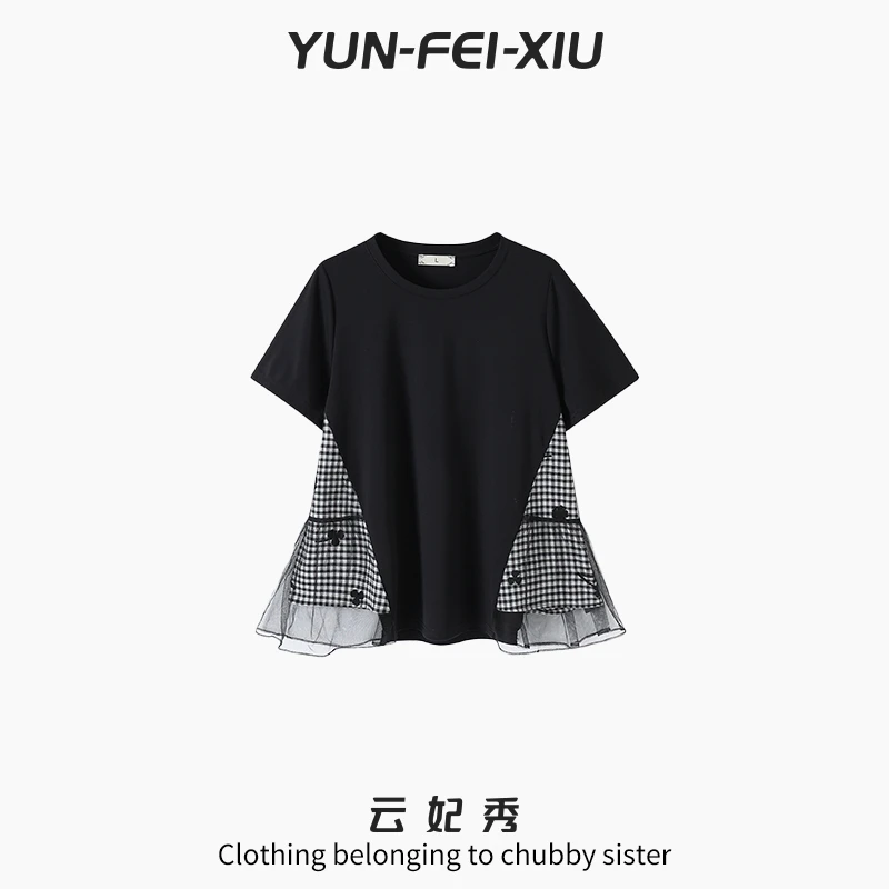 云妃秀大码女装T恤休闲时尚胖妹妹显瘦宽松韩版百搭上衣夏季2058
