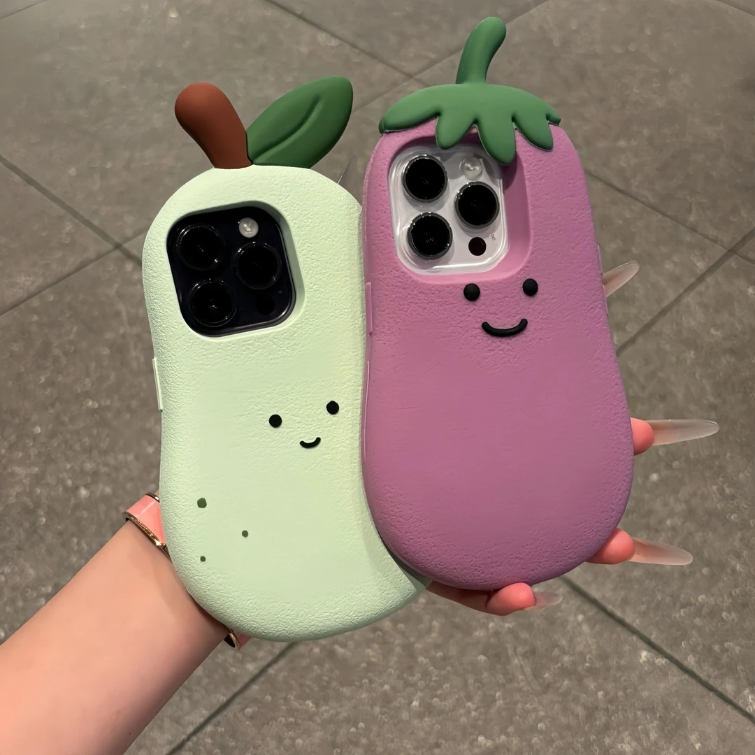 立体紫色茄子大雪梨适用苹果16promax手机壳iPhone15/14硅胶12/13