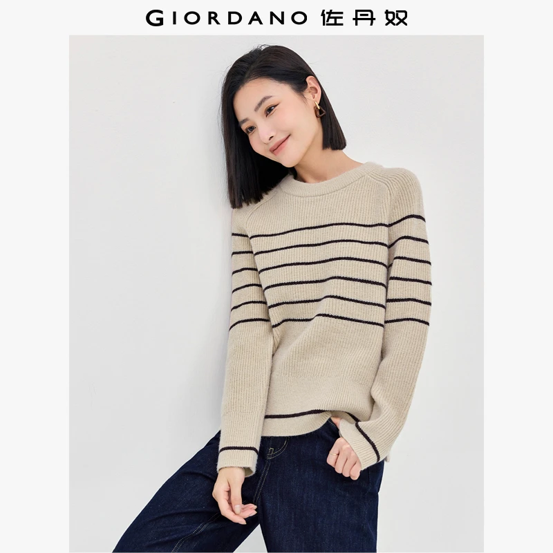 佐丹奴针织衫女装条纹开叉圆领插肩毛织套头针织衫 13354687