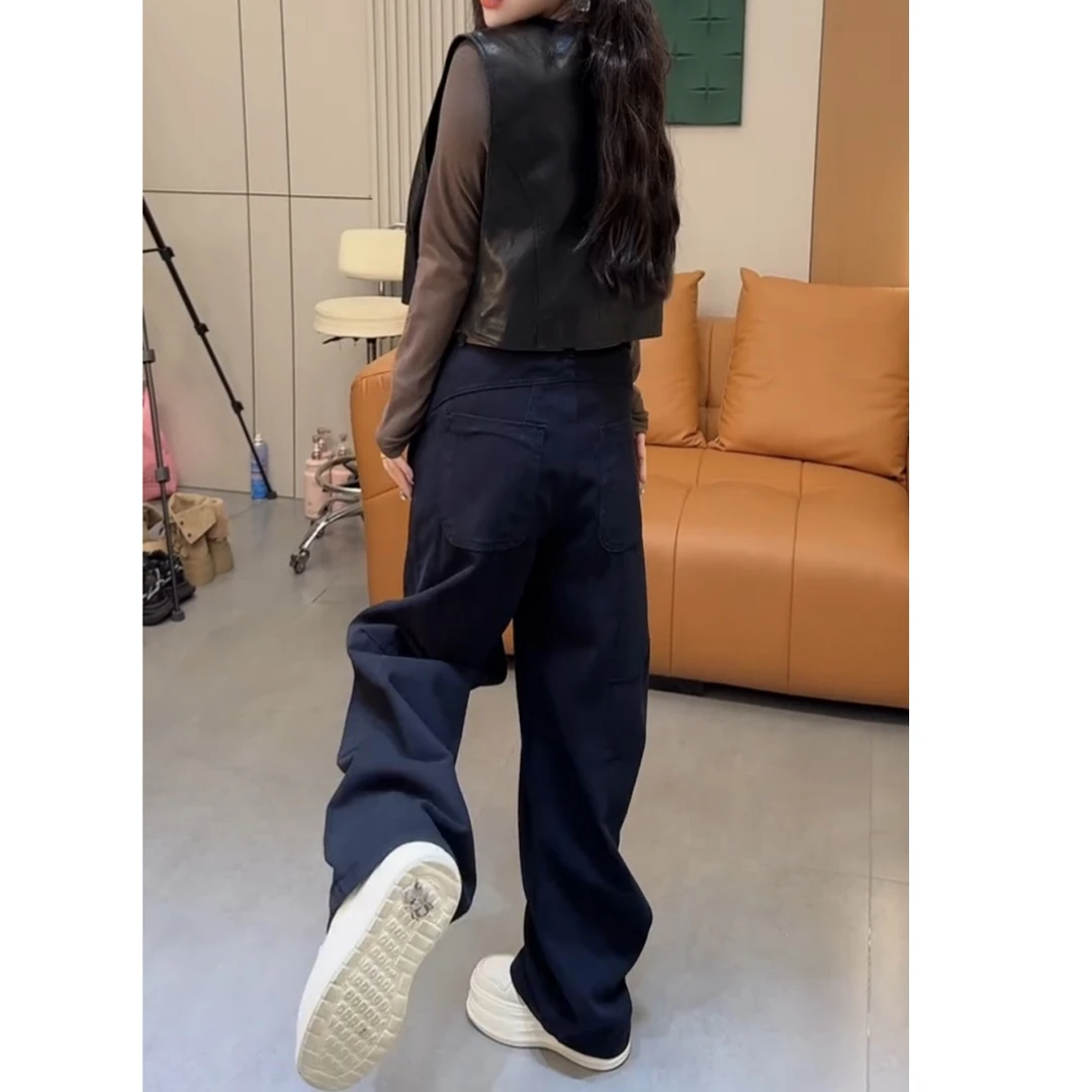 2025早秋新款高腰显瘦阔腿时尚百搭复古高腰阔腿立体裁剪弯刀裤