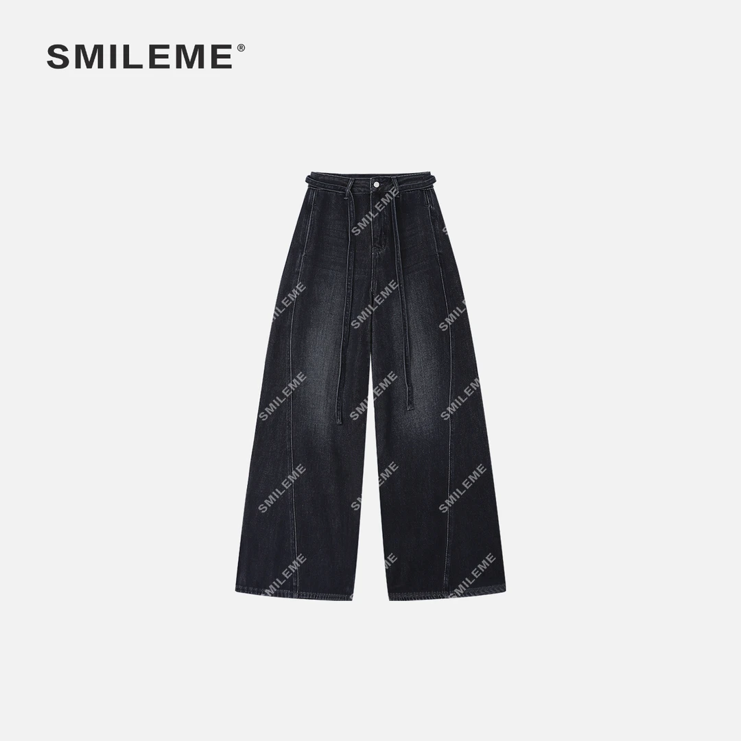 2-SMILEME【原色经纬】早秋穿搭设计感水洗全棉百搭中腰弯刀牛仔裤