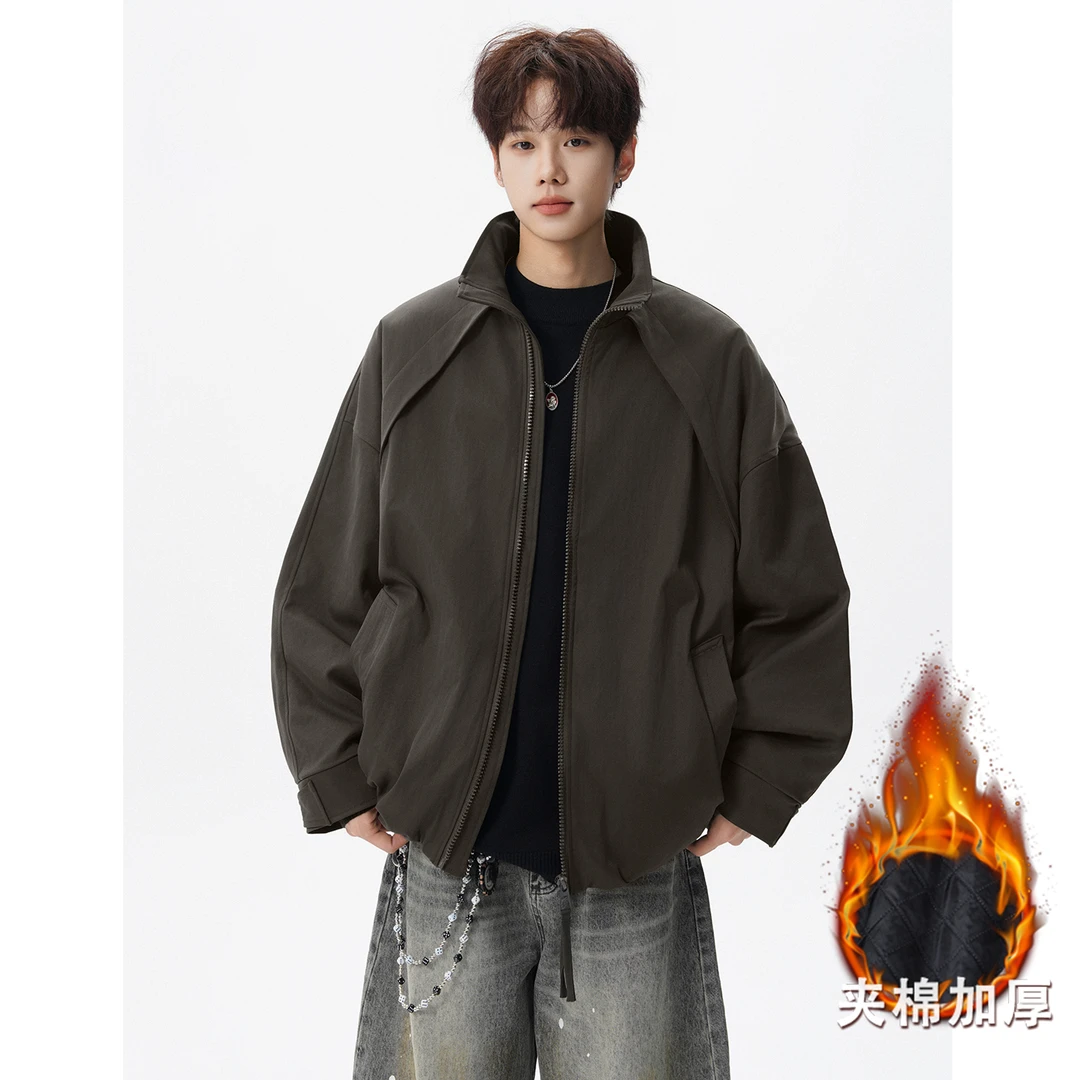 美拉德立领棉服外套男冬季夹棉加厚保暖棉衣大码宽松廓形棉袄夹克