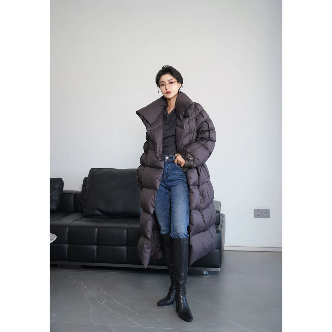 【挪威】超帅气翻折领饱满感奢工艺长款磁吸扣廓形加厚鹅绒服