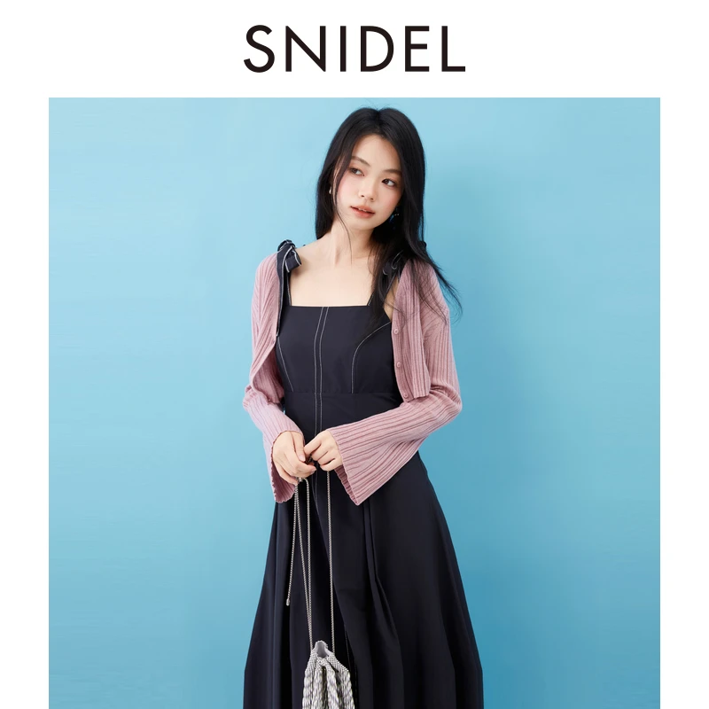 SNIDEL2025秋冬新品时尚百搭V领纯色长袖针织开衫外套SWNT254245