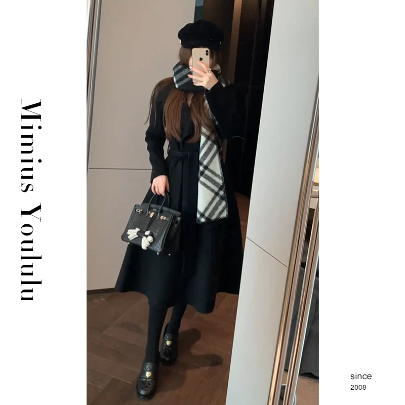 【mimius】七七 超模大衣～气场拉满双面呢羊 绒系带大衣 F10064