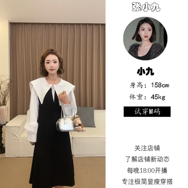 【张小九】早春新款V领宽松百搭中长款纯色背心连衣裙Z9956