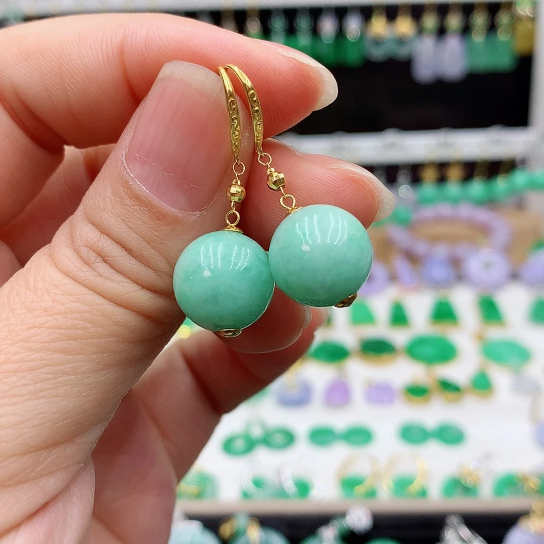 翡翠耳饰18K金镶嵌的