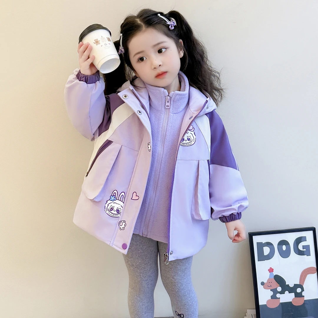 女童加绒三合一冲锋衣秋冬新款儿童加厚可拆卸外套女宝宝冬装保暖