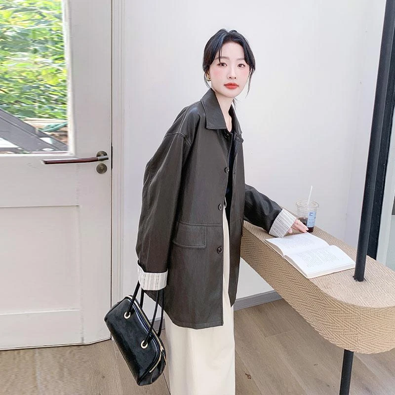 咖色高级感工装PU皮衣外套女2025春季美式小个子时尚炸街机车夹克