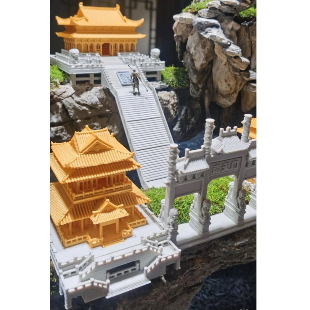 万景楼水陆缸假山微景观鱼缸盆景中式古建筑模型摆件云顶天宫套装