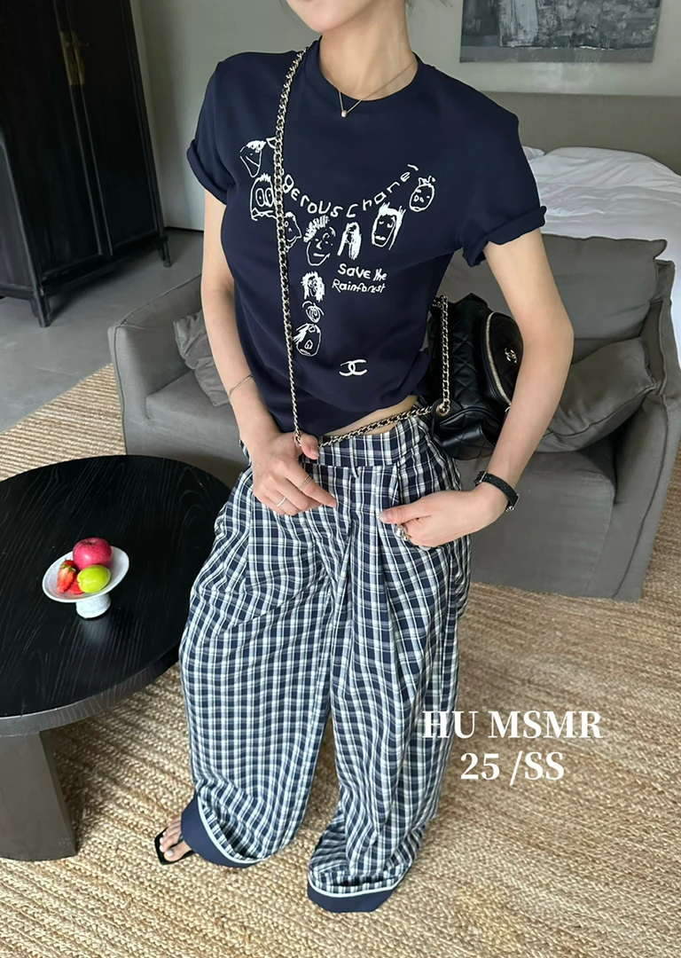 【叁拾家预售款】春上新!高腰格纹舒适阔腿百搭休闲裤