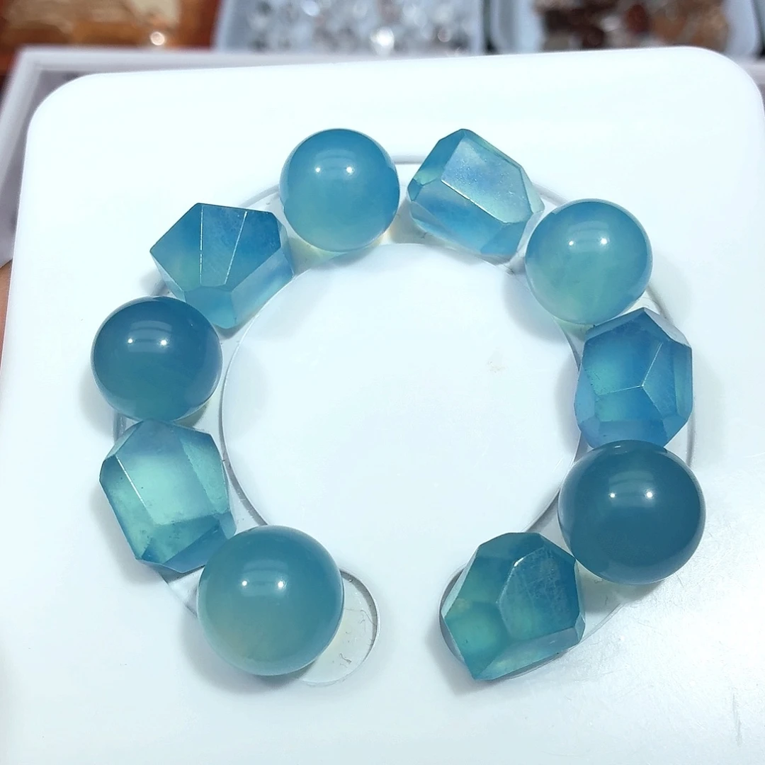 紫晶珠宝半成品未镶嵌海蓝宝手串可单出