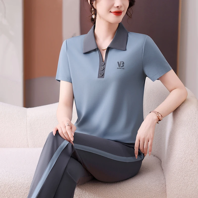 中年妈妈夏装运动服套装洋气2025新款中老年女夏季短袖休闲两件套