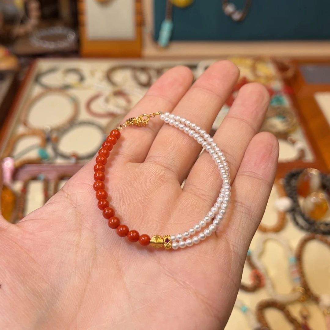 南红玛瑙未镶嵌手链南红双拼手链设计款