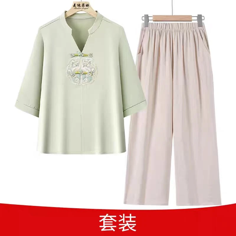 9855-套装上新!夏季新款新中式国风休闲气质妈妈装套装(B17-3-5)