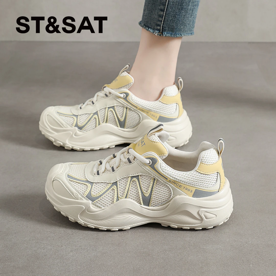 星期六户外登山鞋女2025新款夏老爹鞋厚底运动鞋透气轻便小白爆款