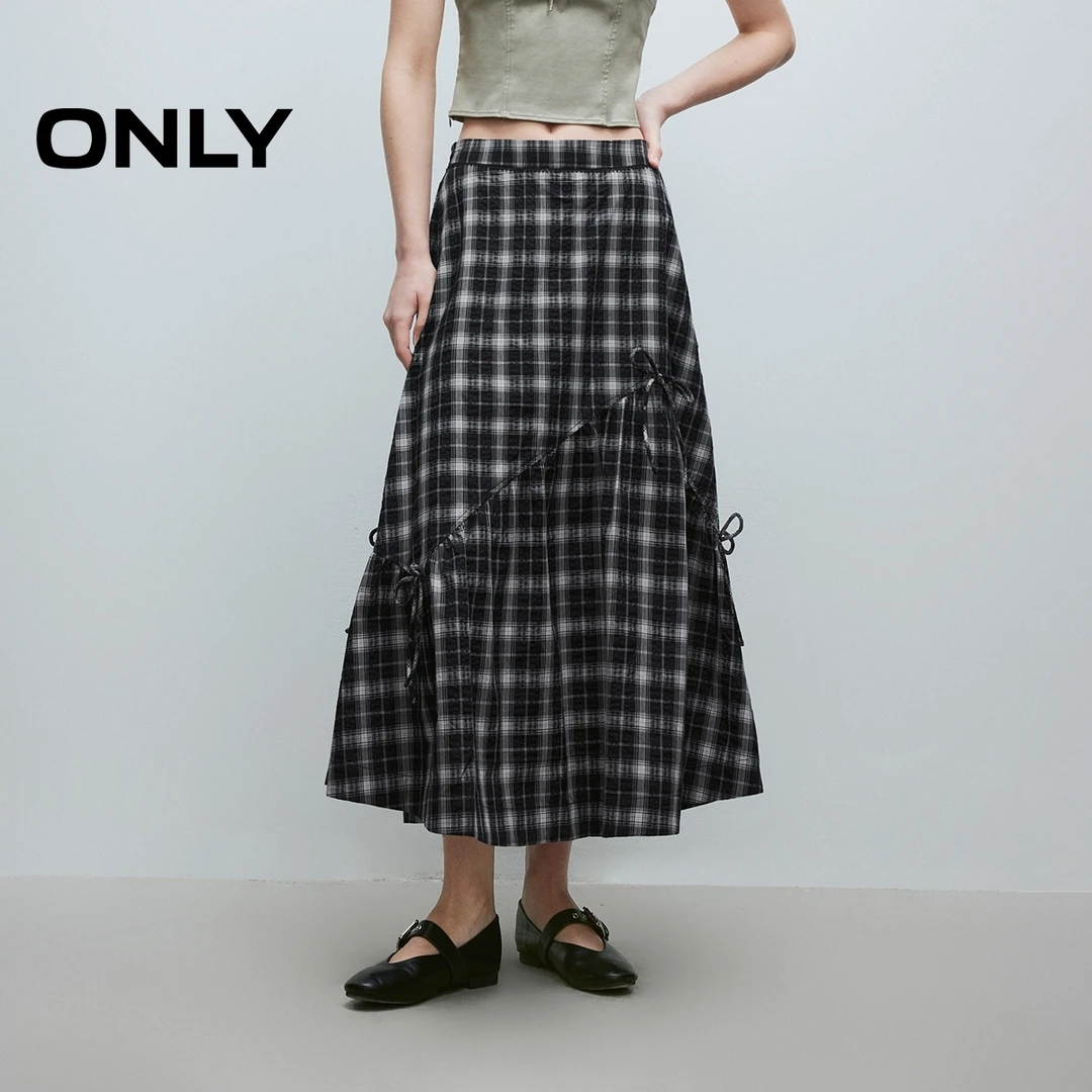 ONLY夏季蝴蝶结伞裙中长裙半身裙女纯欲慵懒风设计感|125216011