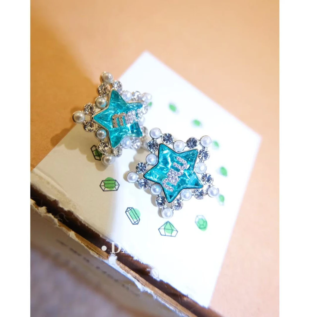 铜合金锆石耳饰 小众设计蓝色五角星耳饰47768