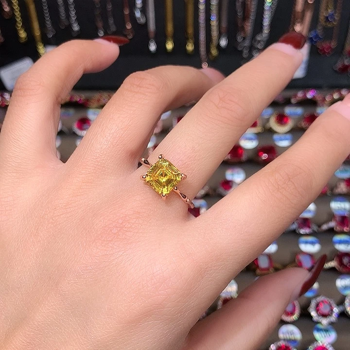 水晶戒指银S925镶嵌8黄水晶