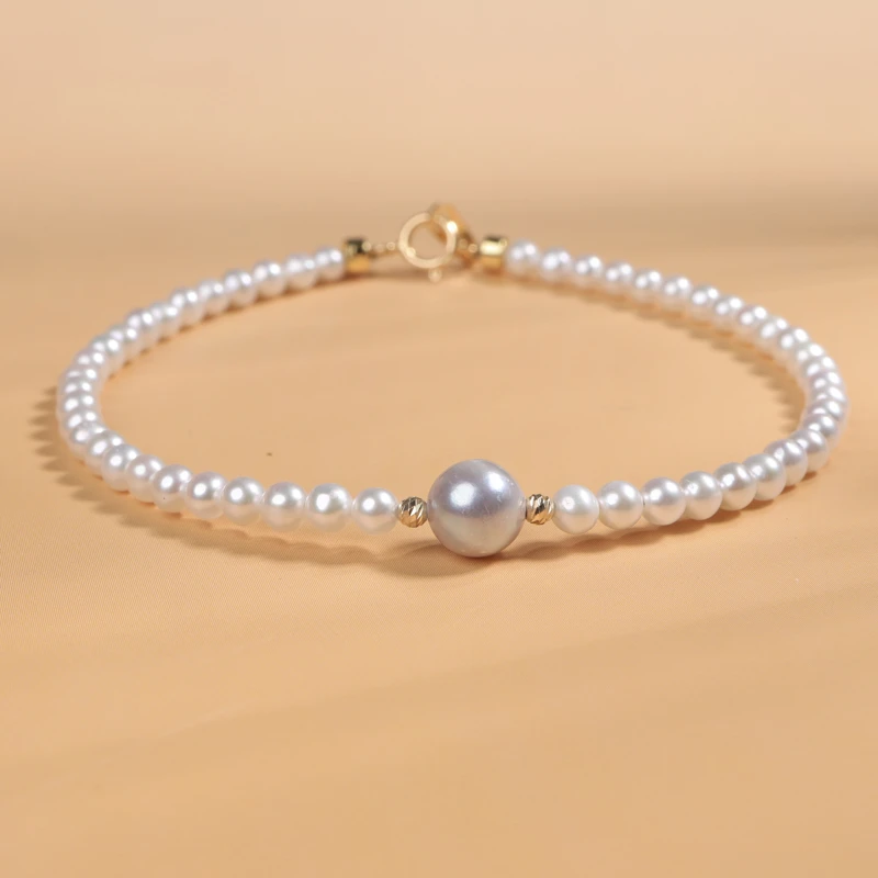 【诺诺甄选】18K金球海水真多麻+淡水强光小米珠路路通手链/s925银