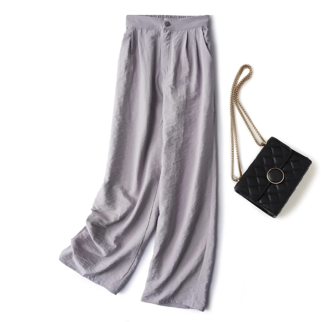 桑蚕丝干丝休闲裤夏新款真丝薄款纯色凉感百搭长裤女直筒裤A056