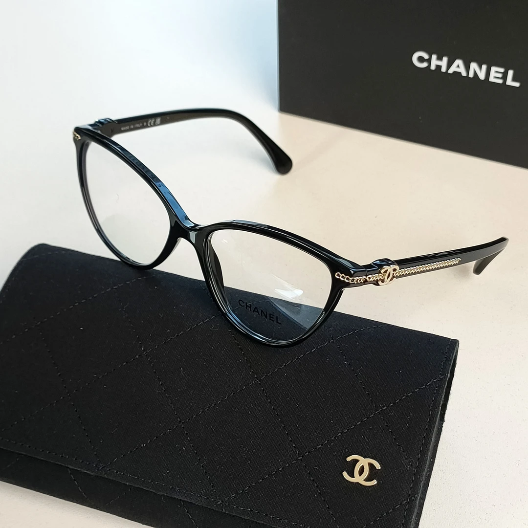 未使用 Chanel/香奈儿 Azul-黑金3457/53 链条双C猫眼平光镜47306