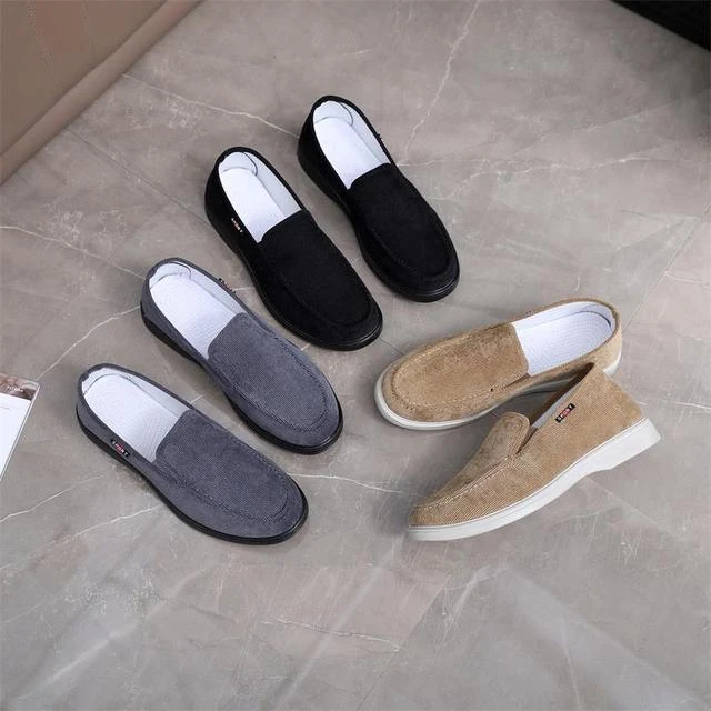 老北京布鞋男款软底新款男鞋一脚蹬懒人鞋条绒透气防滑耐磨休闲鞋