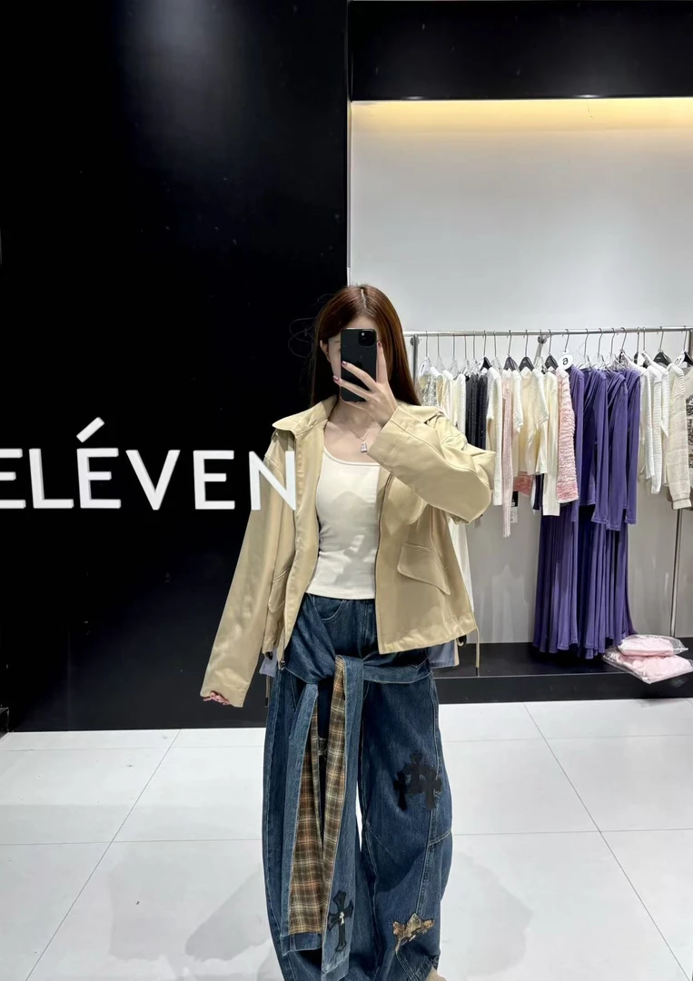 ELEVEN|早秋新款假两件戴帽夹克长袖外套