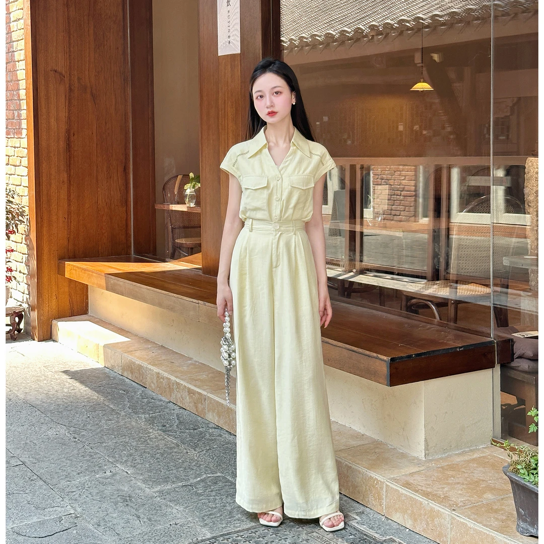 【盛夏午后】小娜椒小个子休闲气质百搭通勤上衣时尚直筒裤套装女