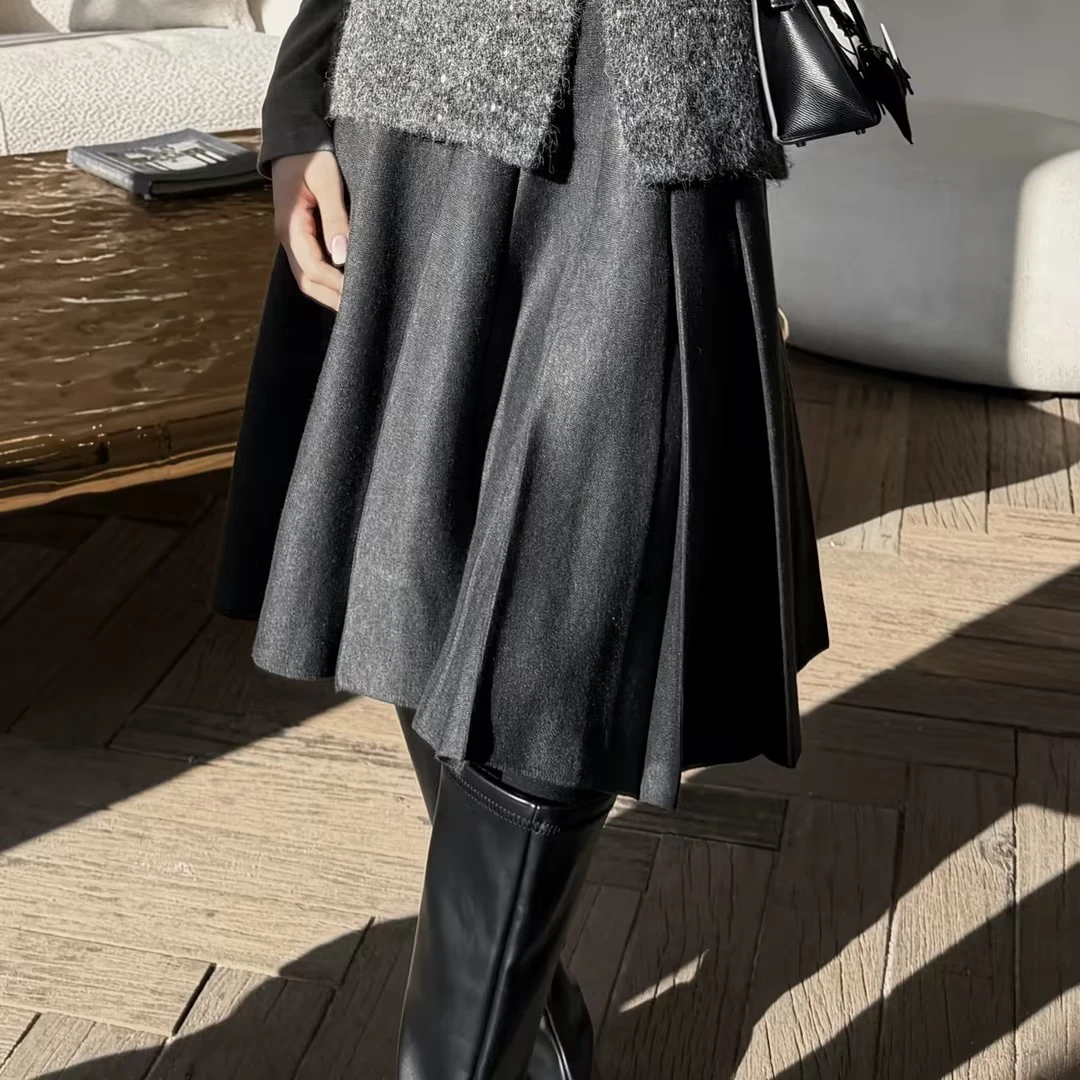 HELA AOMI“高克重针织半裙”山羊绒桑蚕丝高腰半身裙CY5DC71452