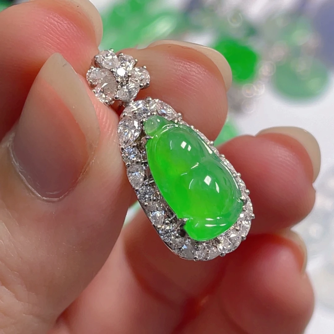 翡翠18K金镶嵌吊坠(不含链)