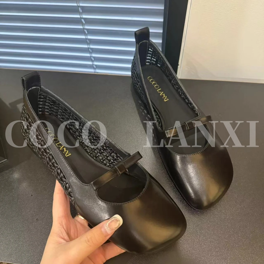 【晚风】时尚休闲女士黑色方头浅口低跟百搭软底小单鞋25DX342LX