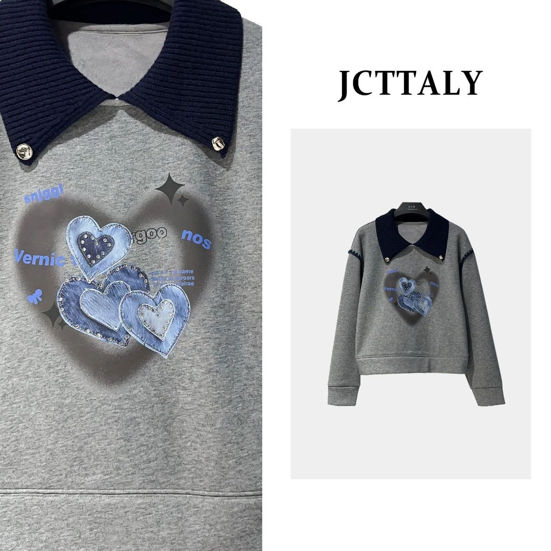 【宠粉价】设计师重工钉珠时尚长袖翻领卫衣JC-A2500