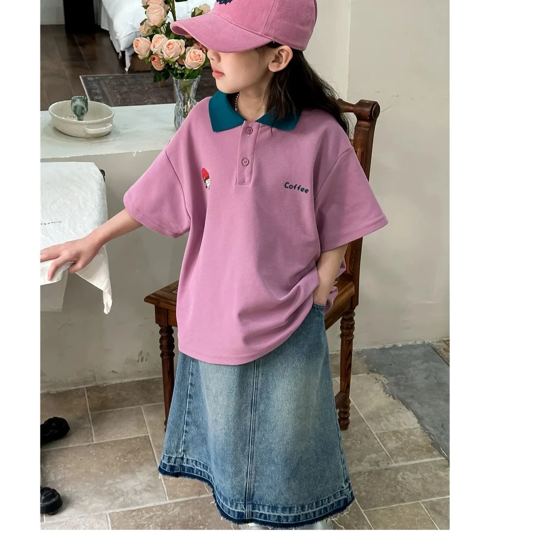 柳柳定制  2025夏季儿童可爱卡通印花撞色领POLO衫  7043