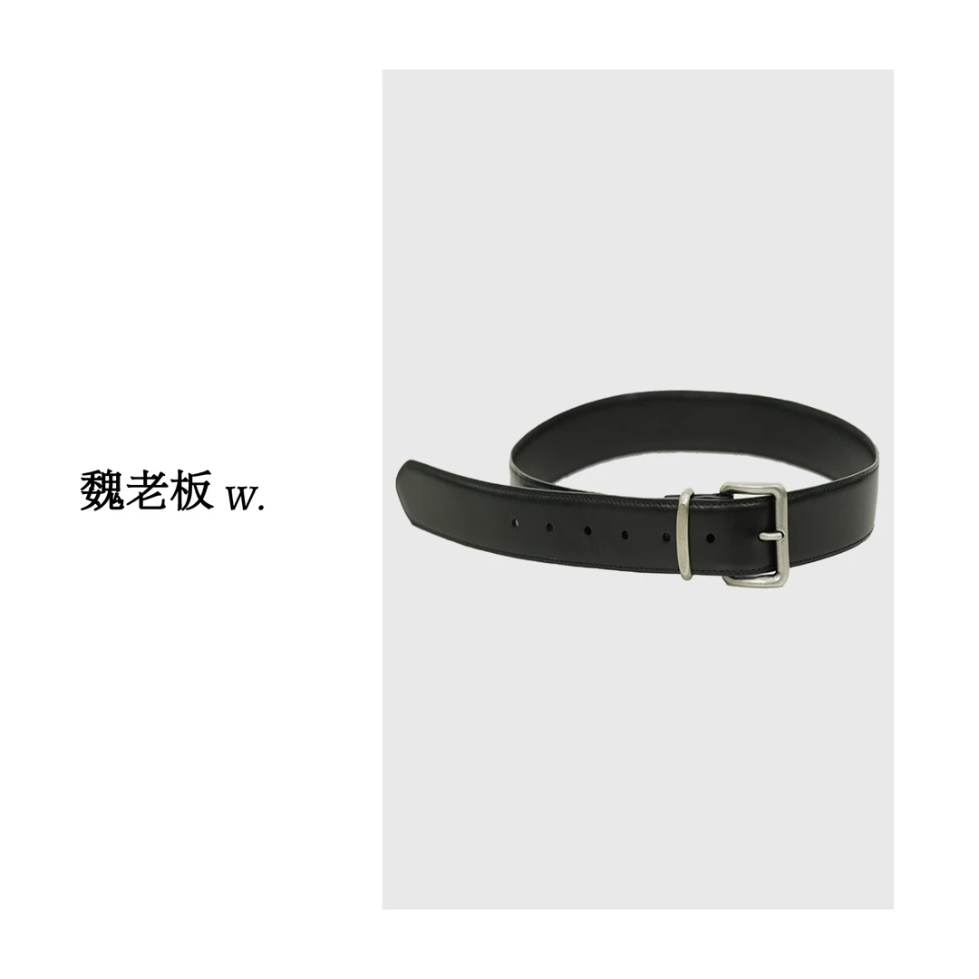 W.Diva【霓虹夜语】双面头层牛皮极简亮银色针扣收腰皮带0JDM24030