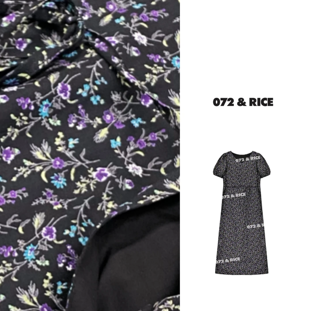 072 & RICE【紫萱裙】100纯棉 夏季休闲碎花短袖连衣裙 32NB352Z*