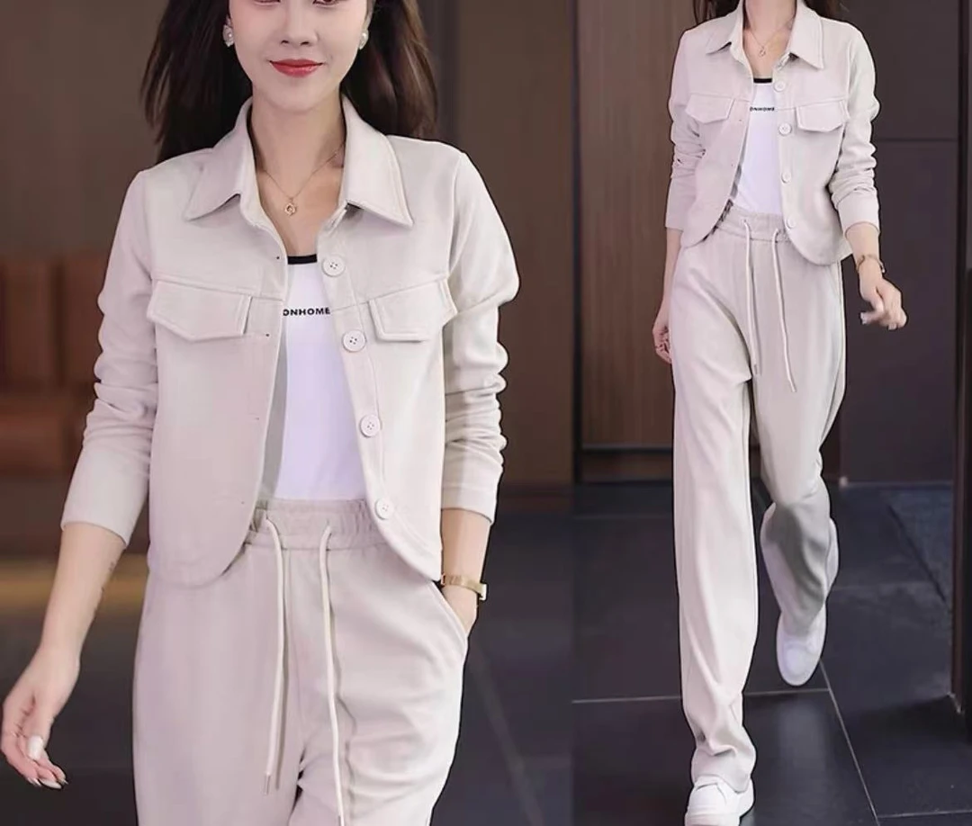 792#翻领开衫两件套套装女休闲时尚洋气百搭减龄显瘦春秋新款