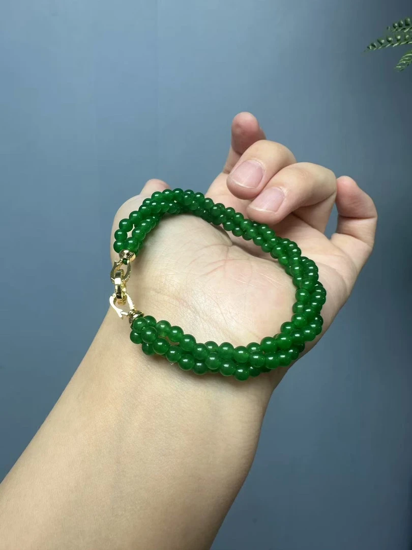 翡翠辣绿14k麻花手链