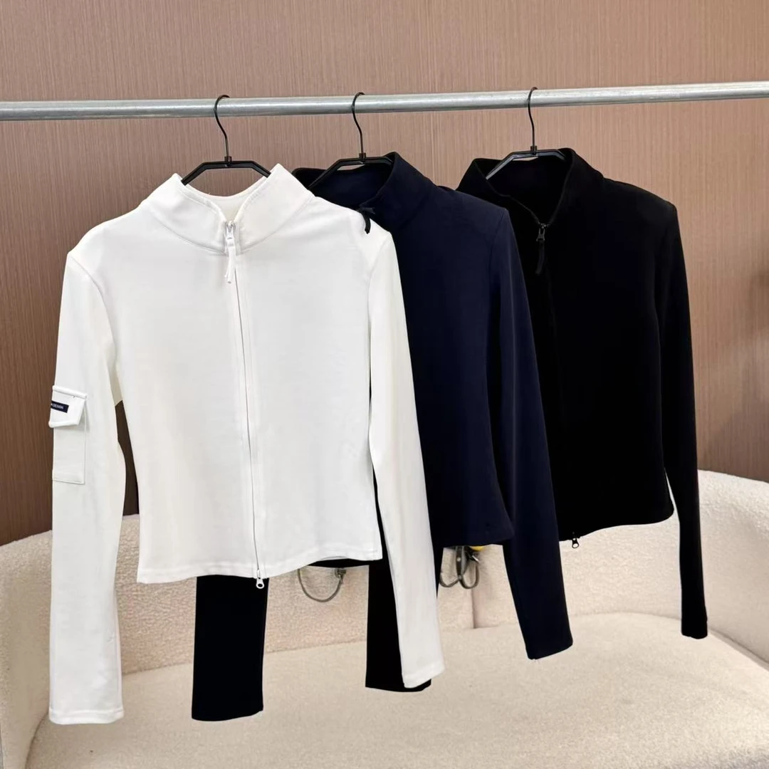 【南法阳光】2025春季新款纯欲风侧边口袋立领拉链显瘦外套2151