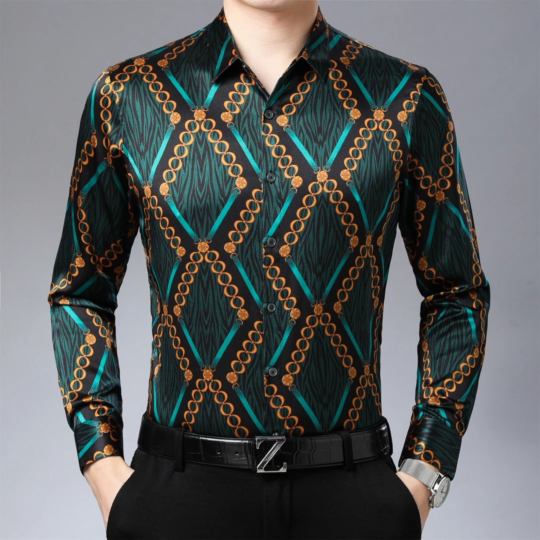 桑蚕丝新款男士时尚百搭潮流春秋季爆款休闲长袖高端商务轻奢宽松