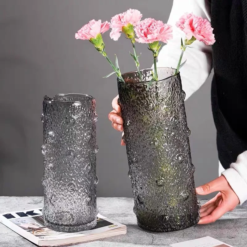 烟雨泡泡灰色高级感美式大口网红鲜花玻璃花瓶干花绿植花器摆件
