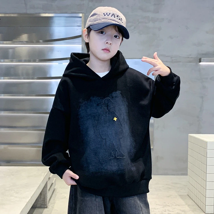 男童加绒卫衣秋冬款2025新款儿童冬季一体加厚连帽男童裤子秋冬款