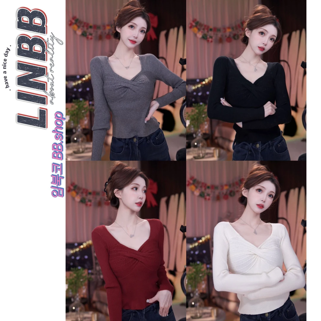 林北鼻-【蝴蝶胸】韩代针织毛衣蝴蝶结纯欲上衣