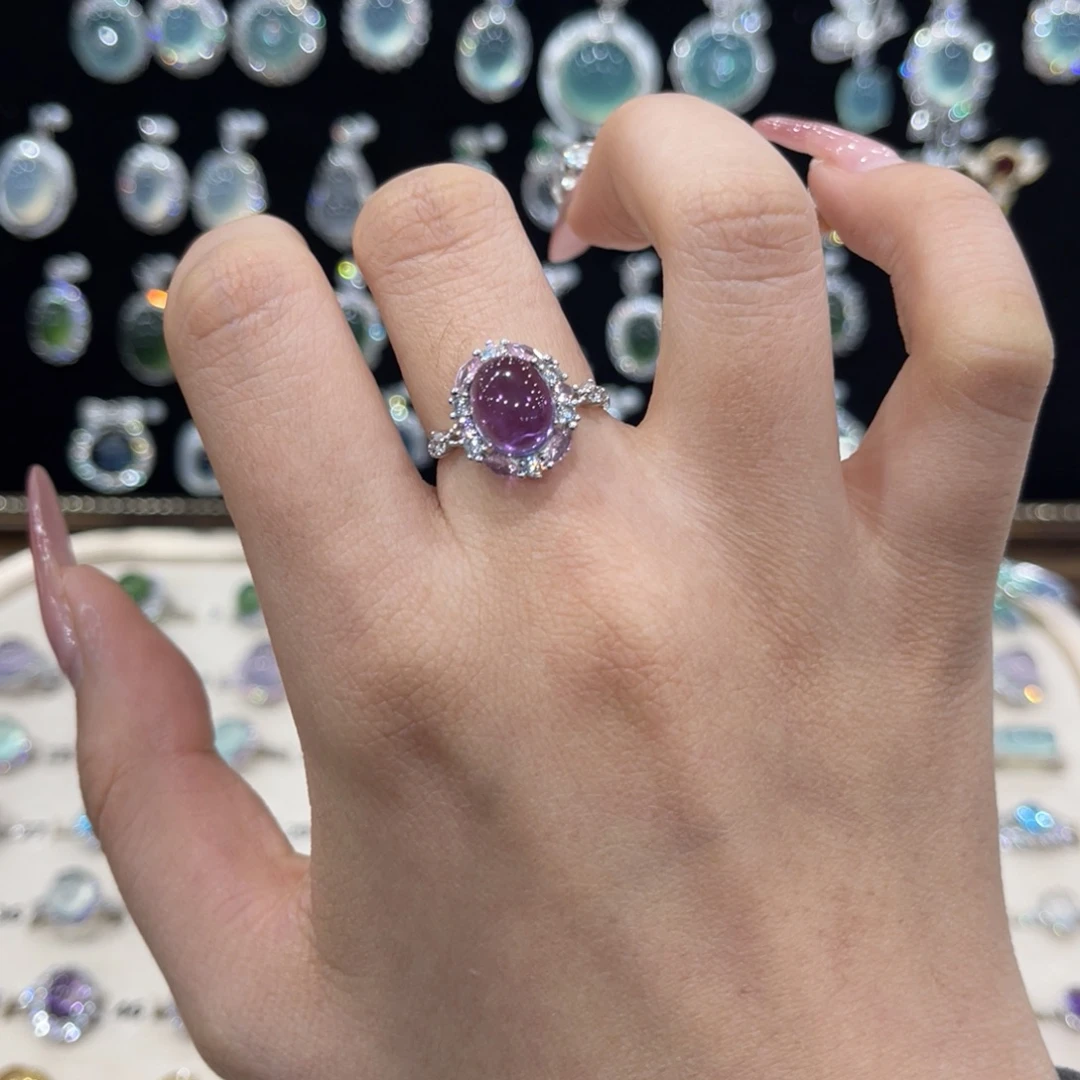 别***镜戒指紫晶银S925镶嵌