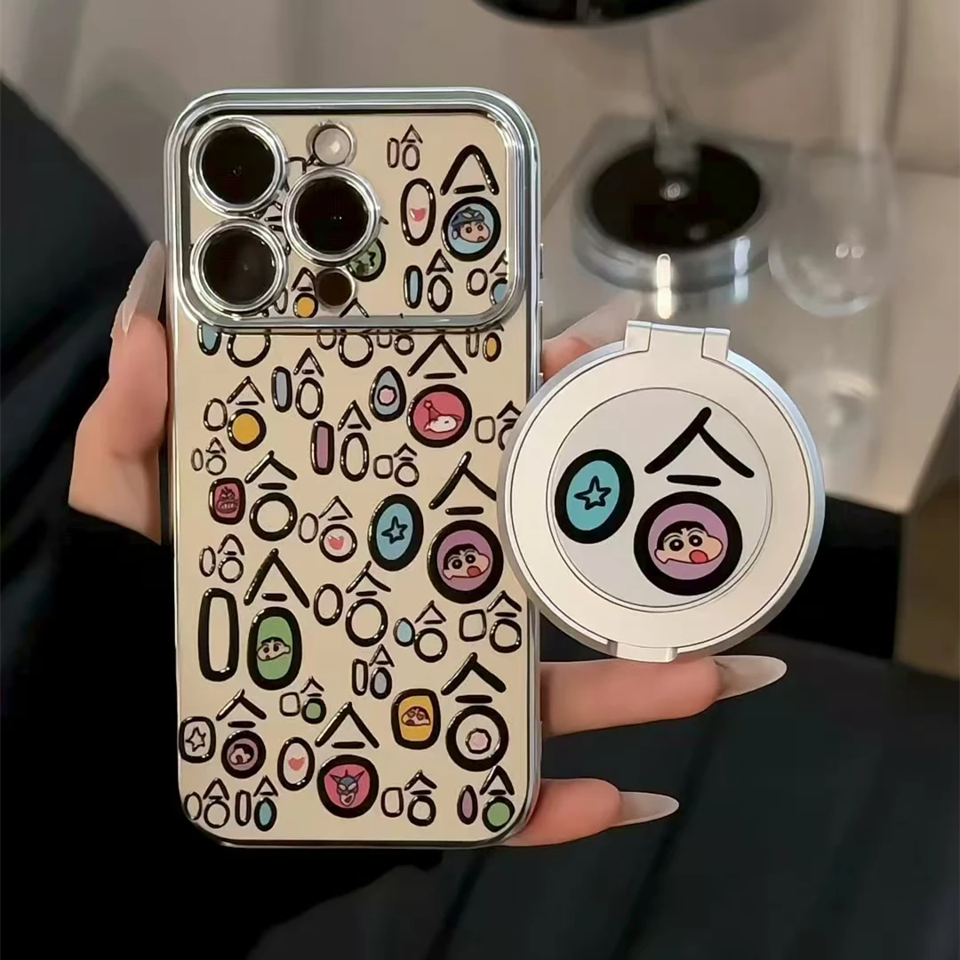 6D视窗卡通哈哈小新支架手机壳适用苹果16华为p70oppo小米15vivo