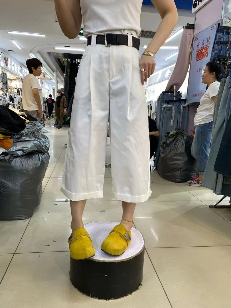 九分裤阔腿裤口袋休闲裤直筒宽松纯色百搭