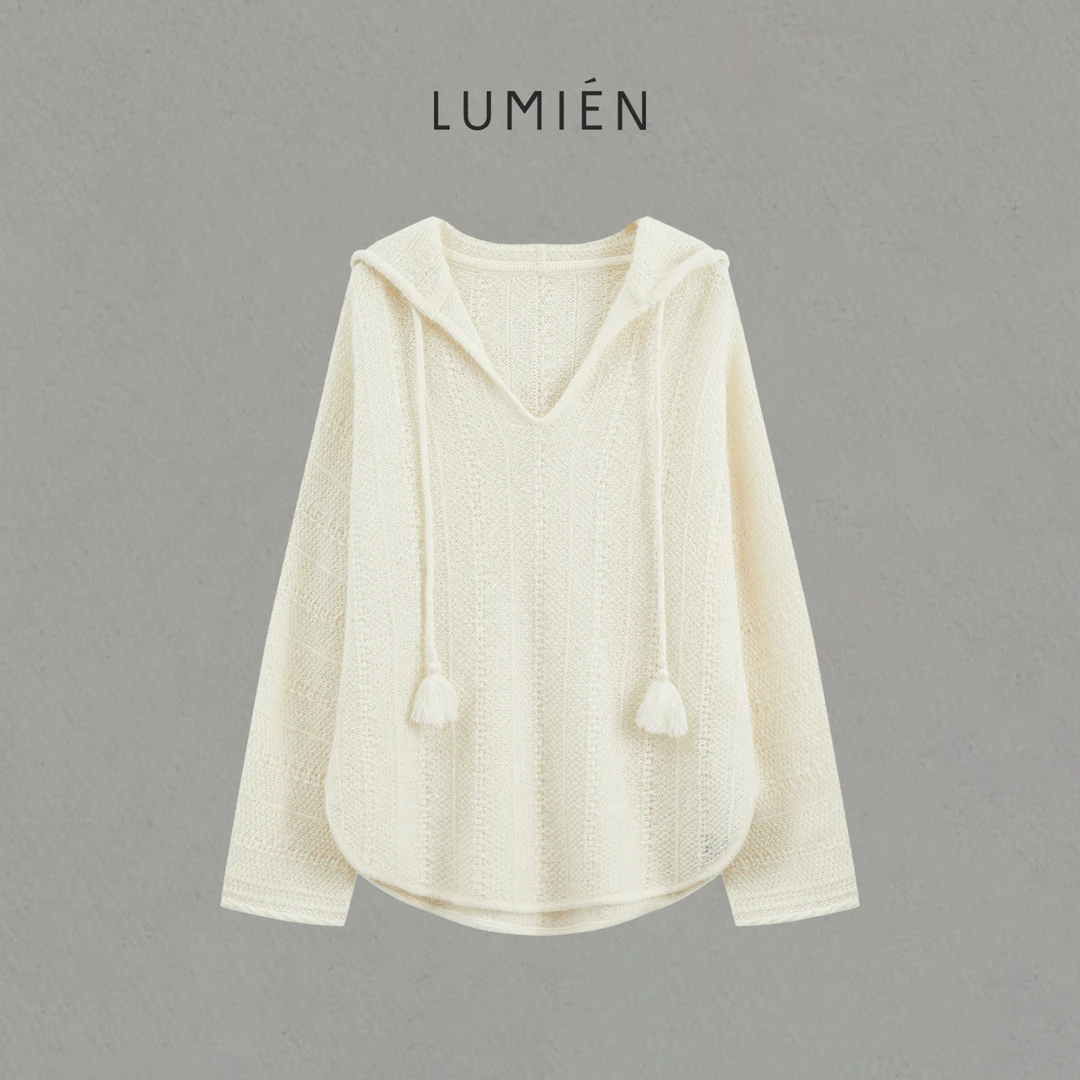 【LUMIEN 新品】“雾绒”羊驼毛混纺连帽抽绳柔软保暖针织衫LX5GYY034