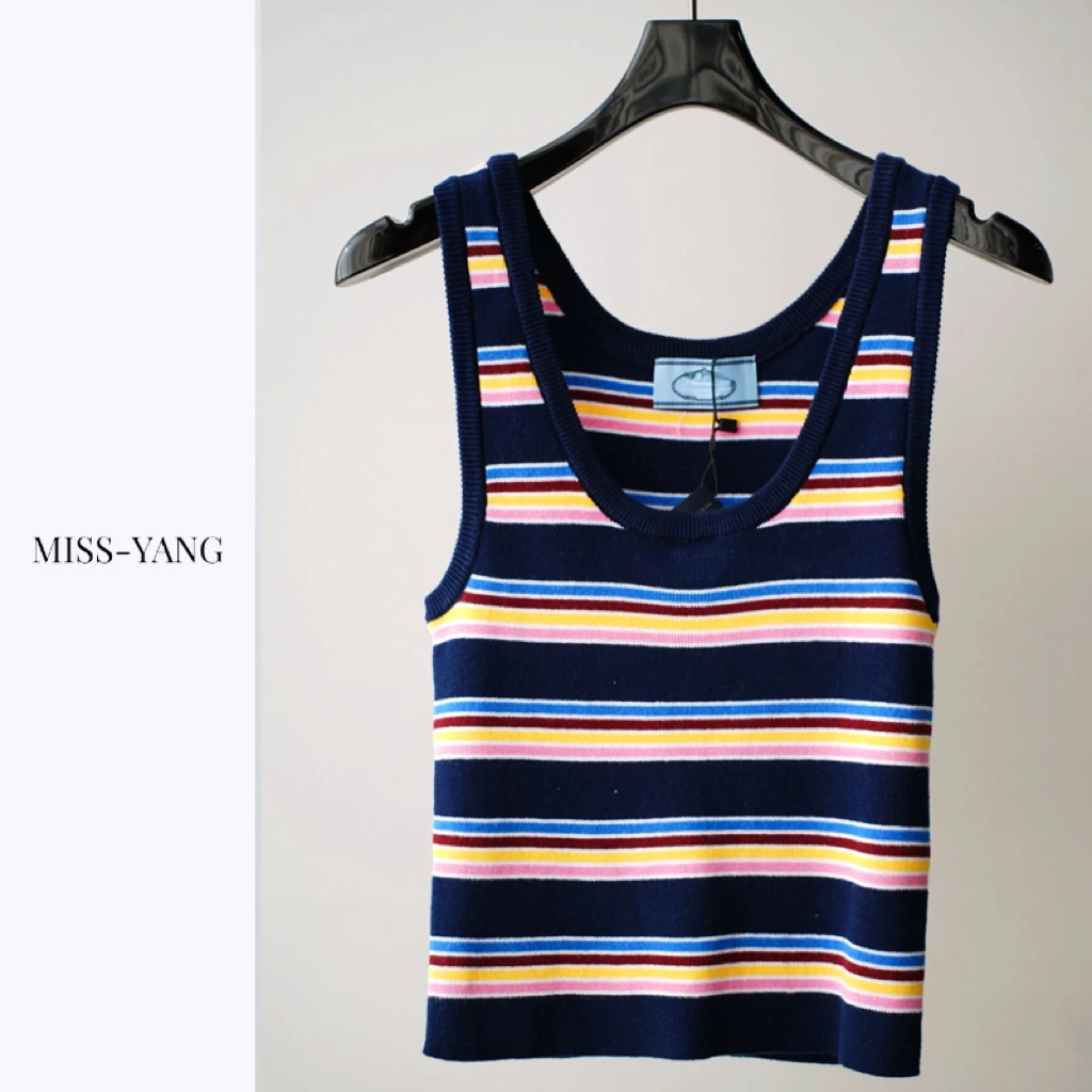 P家女夏季U型领外穿字母毛针织衫修身无袖